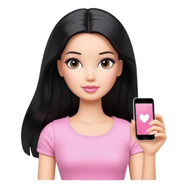 long black hair barbie with light pink top sticker