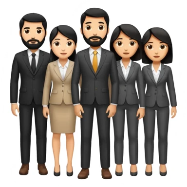 4 people, one man with beard, one man and two women,yellow skin office style,black hair,  sticker