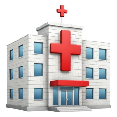 A hospital building with a large red +. In PNG format. sticker