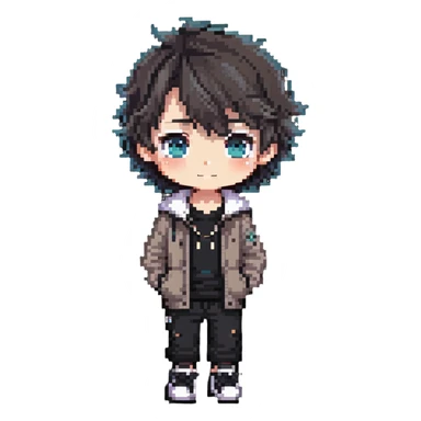 adorable chibi boy with big eyes and casual clothes sticker