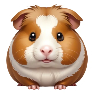 Cinematic Cute Brown and White Banded Guinea Pig Portrait Emoji, Head tilted playfully and inquisitively, showcasing a fluffy fur with playful brown and white banded patterns, round, sparkling dark eyes filled with curiosity, Simplified yet irresistibly adorable features, highly detailed, glowing with a warm, friendly glow, high shine, affectionate and spirited, stylized with a touch of whimsy, bright and endearing, soft glowing outline, capturing the essence of a mischievous yet loving guinea pig, so playful it feels like it could dash out of the screen and into your arms! sticker