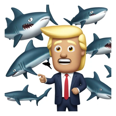 Trump with a battery and sharks sticker