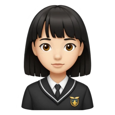 a middle school girl in a school uniform and black hair, and bangs sticker
