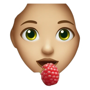 Girl with green eyes eating Raspberry sticker