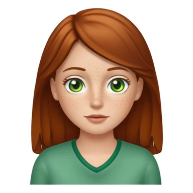 Create an emoji of a white girl with freckles, brown hair and green eyes sticker