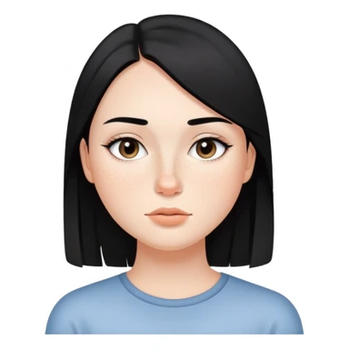 girl with smooth black straight hair, minimal makeup, and freckles on nose and cheeks sticker