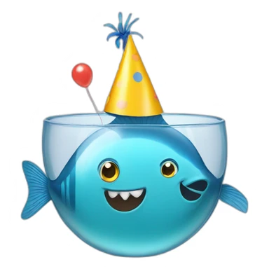 fish in a bowl wearing a little party hat sticker