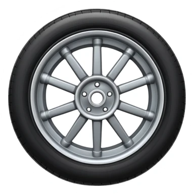 Front-view realistic wheel, perfectly symmetrical, 5–8 short evenly spaced spokes, thick wide outer rubber rim, heavy solid look, centered. sticker