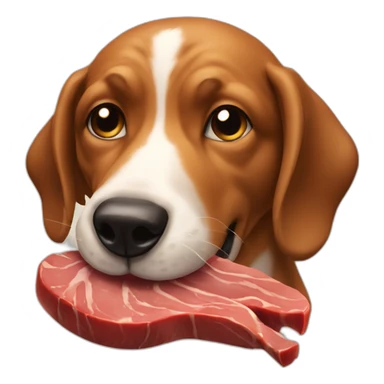 salivating dog putting eating a big piece of meat sticker