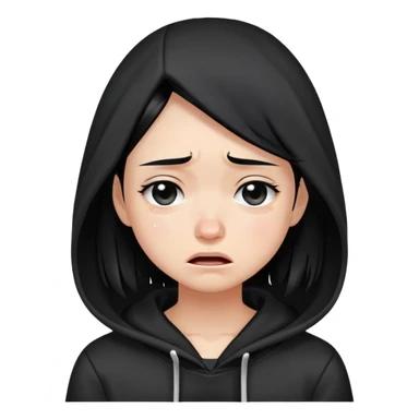 girl with black hair crying wearing a black hoodie sticker
