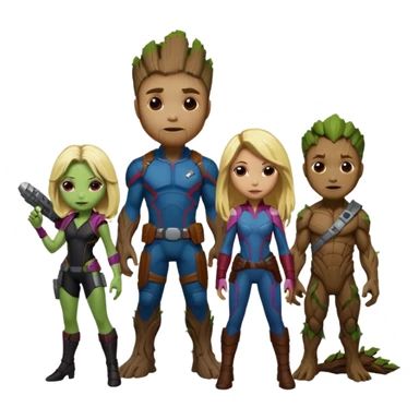 guardians of galaxy rocket groot gamora, but groot gamora has blonde hair  sticker