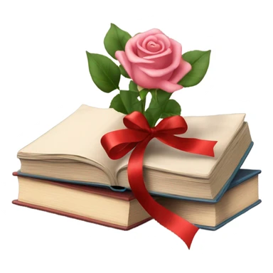 Bundle of books tied with ribbon and rose sticker