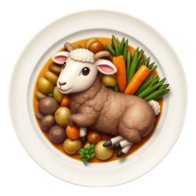 Cinematic Realistic Roast Lamb Dish Emoji, depicted with tender, succulent lamb roasted to perfection and served with seasonal vegetables, rendered with rich textures and inviting warm lighting that captures its traditional heritage. sticker