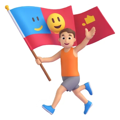 happy runner waving a flag that says 'emojiland' sticker