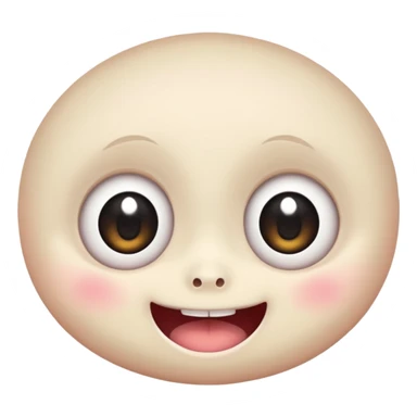 a creepy face with huge eyes and a big grin, kawaii, cute, soft sticker