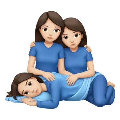 two white brunette women lying down full body on top of each other wrapped around each other one wearing a blue shirt they should be melting into each other sticker