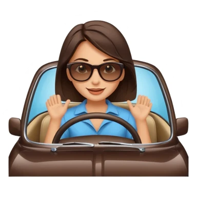 Brunette driving car like crazy. Happy face confidence  sticker