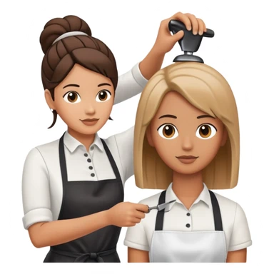 hair stylist wearing apron teaching student using mannequin head sticker