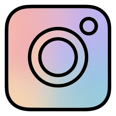 instagram logo, simplified camera with rounded edges, pastel gradient, black outlines sticker
