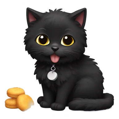Black fluffy cat eating chicken nuggets sticker