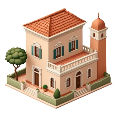 Italian villa, isometric dollhouse-style, realistic sticker