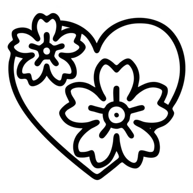 pink heart with sakura flowers, outline icon style sticker