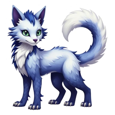 Kawaii dark edgy fantasy ethereal feline-vernid-sergal-fursona animal creature with a tufted tail full body with intricate markings  sticker