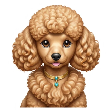 Cinematic Noble Apricot Poodle Portrait Emoji, Poised and regal, with a refined, elegant build and a meticulously groomed, curly apricot Fur, deep-set soulful warm eyes, Simplified yet sharp and sophisticated features, highly detailed, glowing with a soft, dignified glow, high shine, intelligent and graceful, stylized with an air of sophistication, focused and attentive, soft glowing outline, capturing the essence of a watchful and confident companion, so majestic it feels as though it could prance out of the screen with effortless authority! sticker