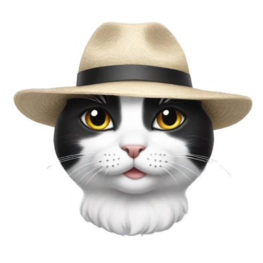 Summer Black and White cat with a hat  sticker