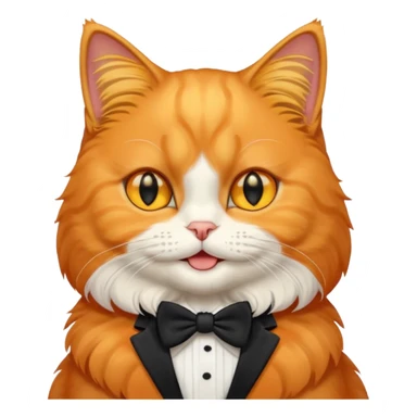 create an emoji that reflects an orange persian cat, with tuxedo pattern, her eyes are large and shes smiling, she has yellow eye sticker
