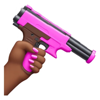 brown hand with pink nails holding large scary dark nerf gun sticker