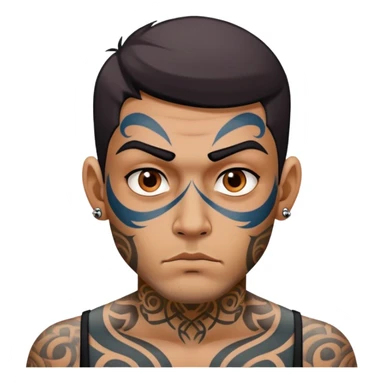 man with bold face tattoos, serious expression sticker