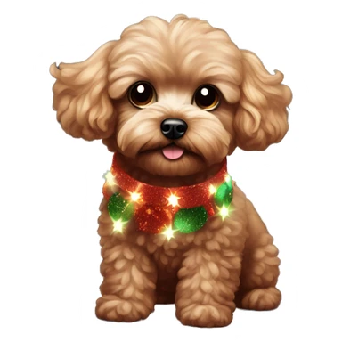 Dark Red maltipoo with Christmas lights decorated around its neck sticker