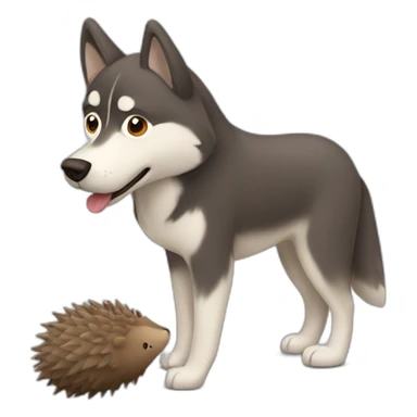 Brown husky with small gray hedgehog toy sticker