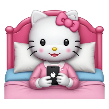 hello kitty tucked into bed on her phone sticker
