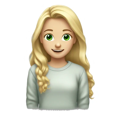 girl, long blondehair, smile, green eyes, sweatshirt sticker