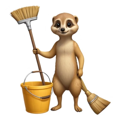 Meerkat with broom and bucket, cleaning sticker