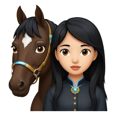 Dark brown asian girl with black horse sticker