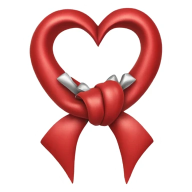 "A vibrant red bow with a silver hollow heart at the base of the bow's knot. The bow should have an intense red color, and the silver heart should be positioned at the center of the knot." sticker