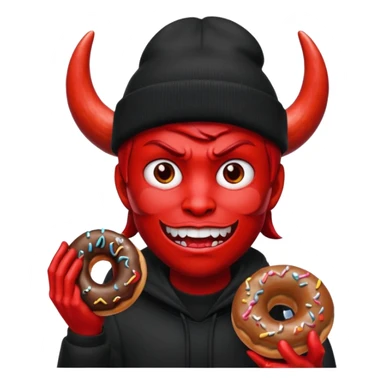 devil wearing beanies holding donut sticker