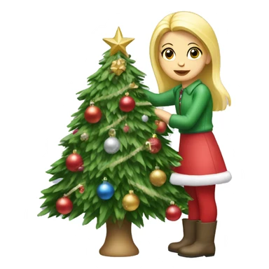 Blond Girl decorating a Christmas tree sticker