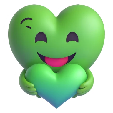 green smiley hugging a green heart sticker