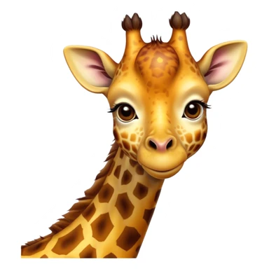 Cinematic Cute Giraffe Portrait Emoji, Head tilted playfully and inquisitively, featuring a glossy, patterned Fur of warm yellows and browns with delicate white spots, round, sparkling eyes filled with curious wonder, Simplified yet irresistibly adorable features, highly detailed, glowing with a warm, friendly glow, high shine, affectionate and gentle, stylized with a touch of savannah whimsy, bright and endearing, soft glowing outline, capturing the essence of a mischievous yet loving giraffe, so playful it feels like it could gallop out of the screen and into your arms! sticker