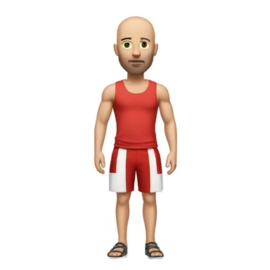 Bald white man with white tank top and red shorts sticker