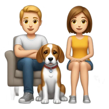 Brown hair White boy and girl and beagle Sit on couch sticker