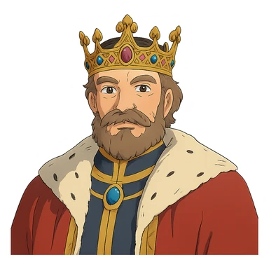 ghibli style regal king with ornate crown sticker
