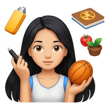 differemt girlhood hobbies, tanned long black hair  sticker