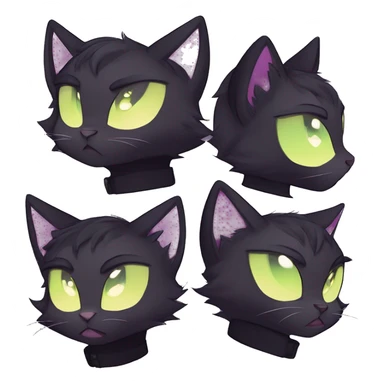 Gorgeous furry gothic dark techwear anime style anthro black cat furry sona Fakemon with blushing face yellow-green eyes with ponytail, aesthetic and pretty edgy black with violet collar and harness trending style sticker