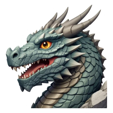 Cinematic Noble Giant Rock Dragon Portrait Emoji, Poised and awe-inspiring, with a massive, rugged form carved from ancient stone, featuring intricately textured scales that resemble weathered granite and basalt, and piercing, stony eyes echoing the strength of timeless mountains; rendered with lifelike detail and earthy natural highlights, high shine, formidable and grounded, styled with an aura of primordial majesty, focused and resolute, soft glowing outline, capturing the essence of an enduring rock titan ready to surge from the screen with ageless power! sticker