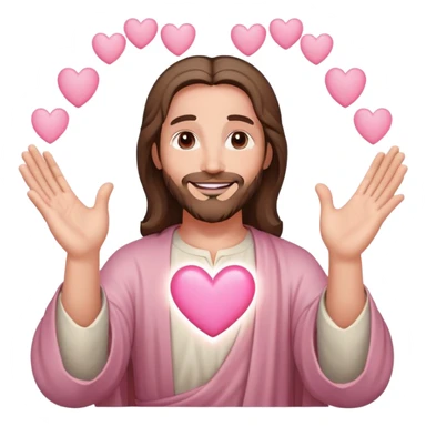 Smiling Jesus making light pink heart with hands sticker